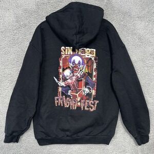 Six Flags Fright Fest Sweater Mens Sz L Black Clown Halloween Hoodie Sweatshirt